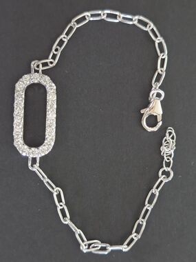 .925 Sterling Silver Diamond Oval Link Chain Bracelet - Women Jewelry